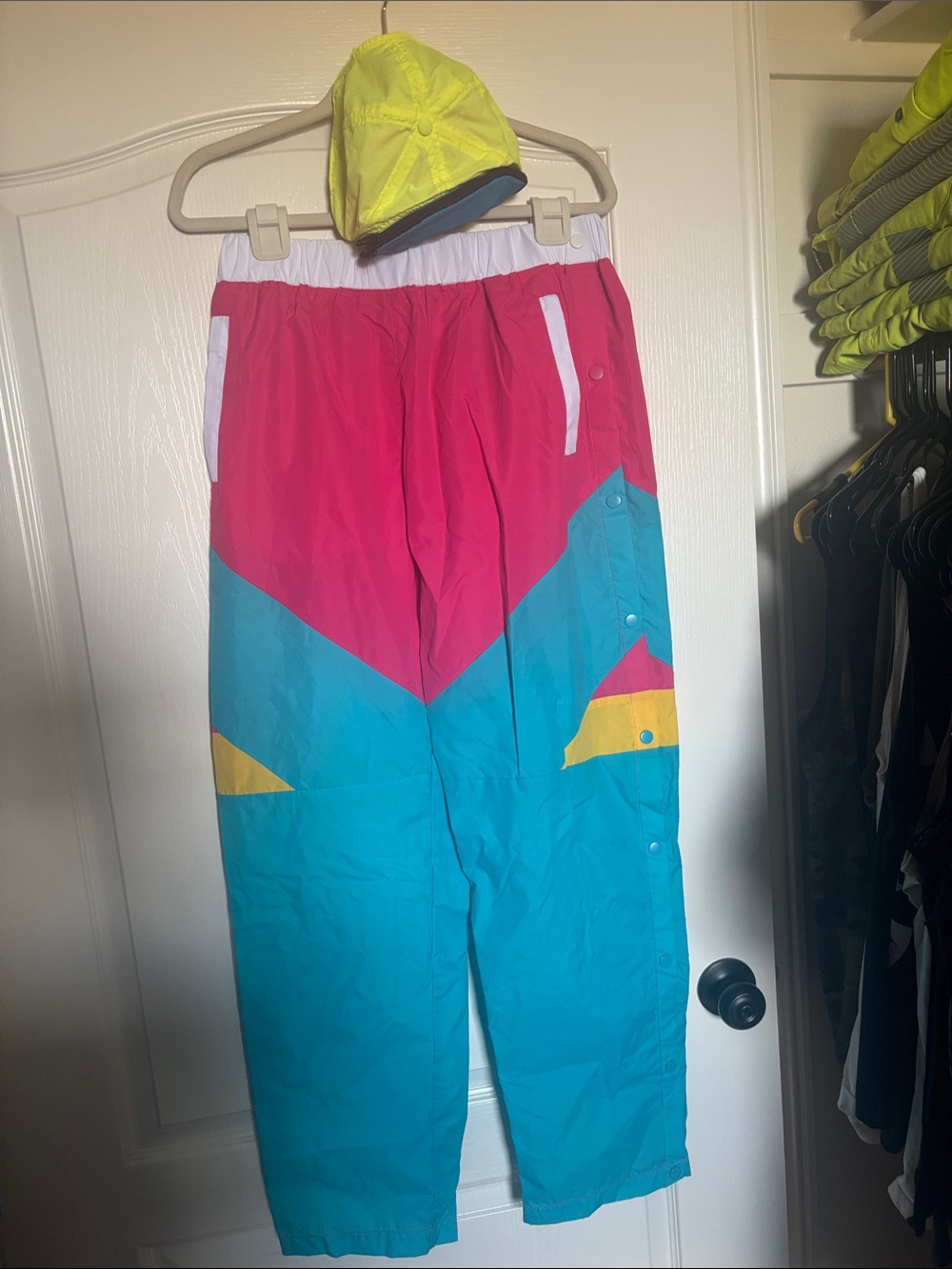 Kids Colorblock Snow Pants in Pink & Teal with Yellow Accentst